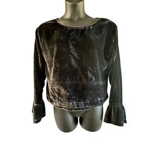 Cloth & Stone Women's Dark Charcoal Gray Velvet Velour Bell Sleeve Top Large